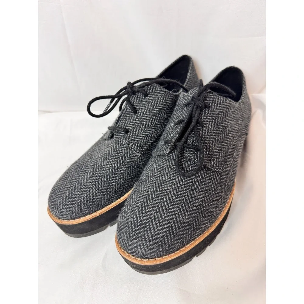 Eileen Fisher Eddy Mélange 2‎ Platform Oxfords Grey Herringbone Shoe Womens 7